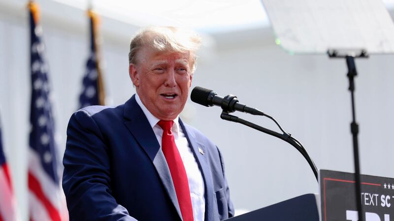Former President Donald Trump speaks at a rally in Summerville, S.C., Monday, Sept. 25, 2023....